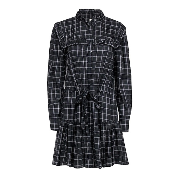 Rebecca Taylor La Vie Drapey Plaid Long Sleeve Belted Ruffle Dress - Black Combo - Picture 12 of 16